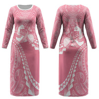 Personalised Polynesia Breast Cancer Awareness Couples Matching Long Sleeve Bodycon Dress and Long Sleeve Button Shirt Brave Strong Butterfly Pink Ribbon LT14 - Polynesian Pride