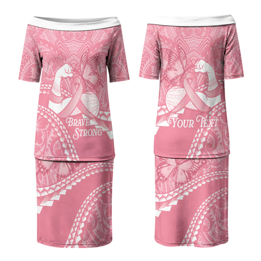 Personalised Polynesia Breast Cancer Awareness Couples Matching Puletasi and Long Sleeve Button Shirt Brave Strong Butterfly Pink Ribbon LT14 - Polynesian Pride