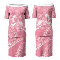 Personalised Polynesia Breast Cancer Awareness Couples Matching Puletasi and Long Sleeve Button Shirt Brave Strong Butterfly Pink Ribbon LT14 - Polynesian Pride