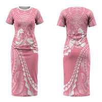 Personalised Polynesia Breast Cancer Awareness Couples Matching Short Sleeve Bodycon Dress and Hawaiian Shirt Brave Strong Butterfly Pink Ribbon LT14 - Polynesian Pride