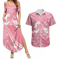 Personalised Polynesia Breast Cancer Awareness Couples Matching Summer Maxi Dress and Hawaiian Shirt Brave Strong Butterfly Pink Ribbon LT14 Pink - Polynesian Pride