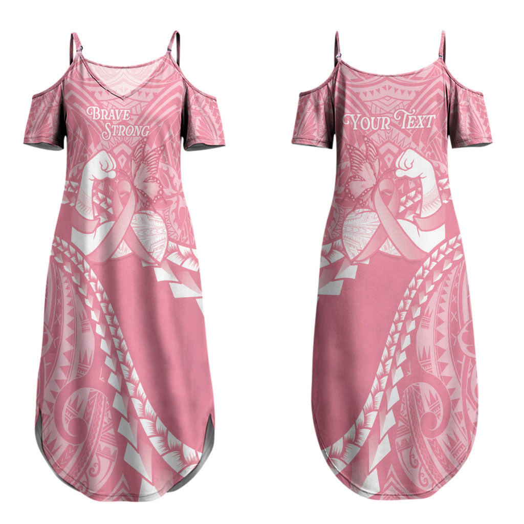 Personalised Polynesia Breast Cancer Awareness Couples Matching Summer Maxi Dress and Hawaiian Shirt Brave Strong Butterfly Pink Ribbon LT14 - Polynesian Pride