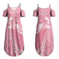 Personalised Polynesia Breast Cancer Awareness Couples Matching Summer Maxi Dress and Long Sleeve Button Shirt Brave Strong Butterfly Pink Ribbon LT14 - Polynesian Pride