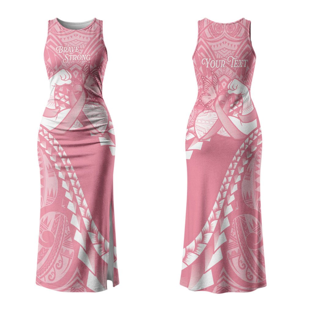 Personalised Polynesia Breast Cancer Awareness Couples Matching Tank Maxi Dress and Hawaiian Shirt Brave Strong Butterfly Pink Ribbon LT14 - Polynesian Pride