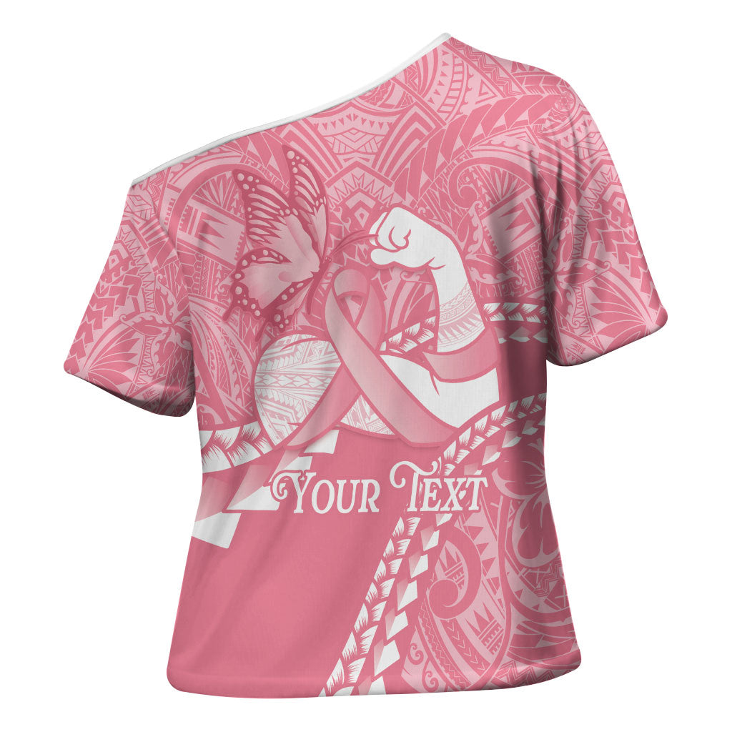 Personalised Polynesia Breast Cancer Awareness Cross Shoulder Shirt Brave Strong Butterfly Pink Ribbon