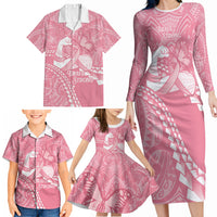 Personalised Polynesia Breast Cancer Awareness Family Matching Long Sleeve Bodycon Dress and Hawaiian Shirt Brave Strong Butterfly Pink Ribbon LT14 - Polynesian Pride