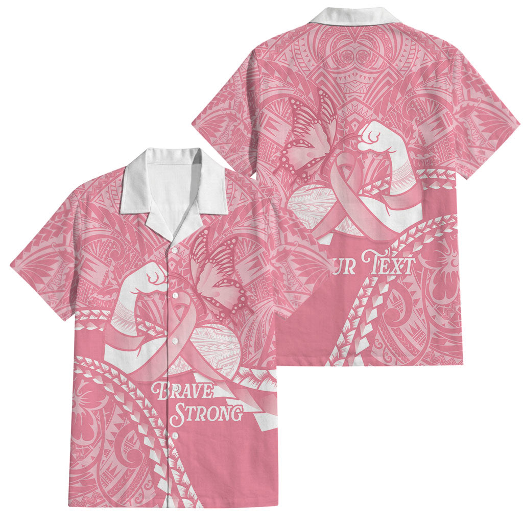 Personalised Polynesia Breast Cancer Awareness Family Matching Mermaid Dress and Hawaiian Shirt Brave Strong Butterfly Pink Ribbon LT14 Dad's Shirt - Short Sleeve Pink - Polynesian Pride