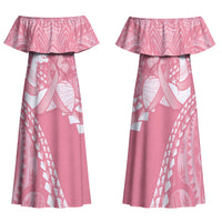 Personalised Polynesia Breast Cancer Awareness Family Matching Off Shoulder Maxi Dress and Hawaiian Shirt Brave Strong Butterfly Pink Ribbon LT14 Mom's Dress Pink - Polynesian Pride