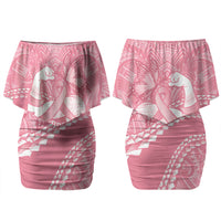 Personalised Polynesia Breast Cancer Awareness Family Matching Off Shoulder Short Dress and Hawaiian Shirt Brave Strong Butterfly Pink Ribbon LT14 Mom's Dress Pink - Polynesian Pride