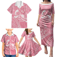 Personalised Polynesia Breast Cancer Awareness Family Matching Puletasi and Hawaiian Shirt Brave Strong Butterfly Pink Ribbon LT14 - Polynesian Pride