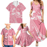 Personalised Polynesia Breast Cancer Awareness Family Matching Summer Maxi Dress and Hawaiian Shirt Brave Strong Butterfly Pink Ribbon LT14 - Polynesian Pride