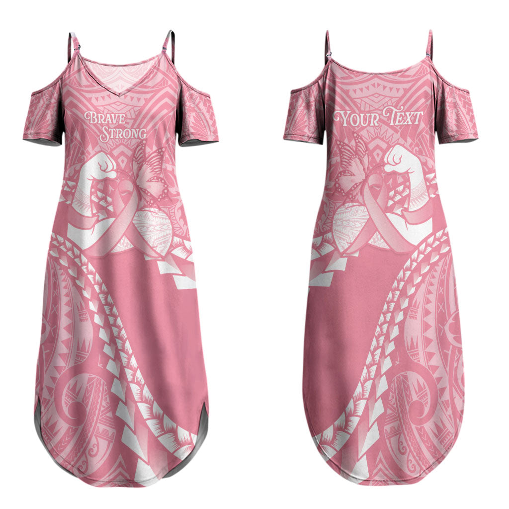 Personalised Polynesia Breast Cancer Awareness Family Matching Summer Maxi Dress and Hawaiian Shirt Brave Strong Butterfly Pink Ribbon LT14 Mom's Dress Pink - Polynesian Pride