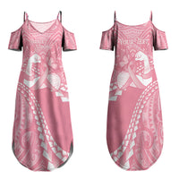 Personalised Polynesia Breast Cancer Awareness Family Matching Summer Maxi Dress and Hawaiian Shirt Brave Strong Butterfly Pink Ribbon LT14 Mom's Dress Pink - Polynesian Pride