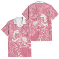 Personalised Polynesia Breast Cancer Awareness Family Matching Summer Maxi Dress and Hawaiian Shirt Brave Strong Butterfly Pink Ribbon LT14 Dad's Shirt - Short Sleeve Pink - Polynesian Pride