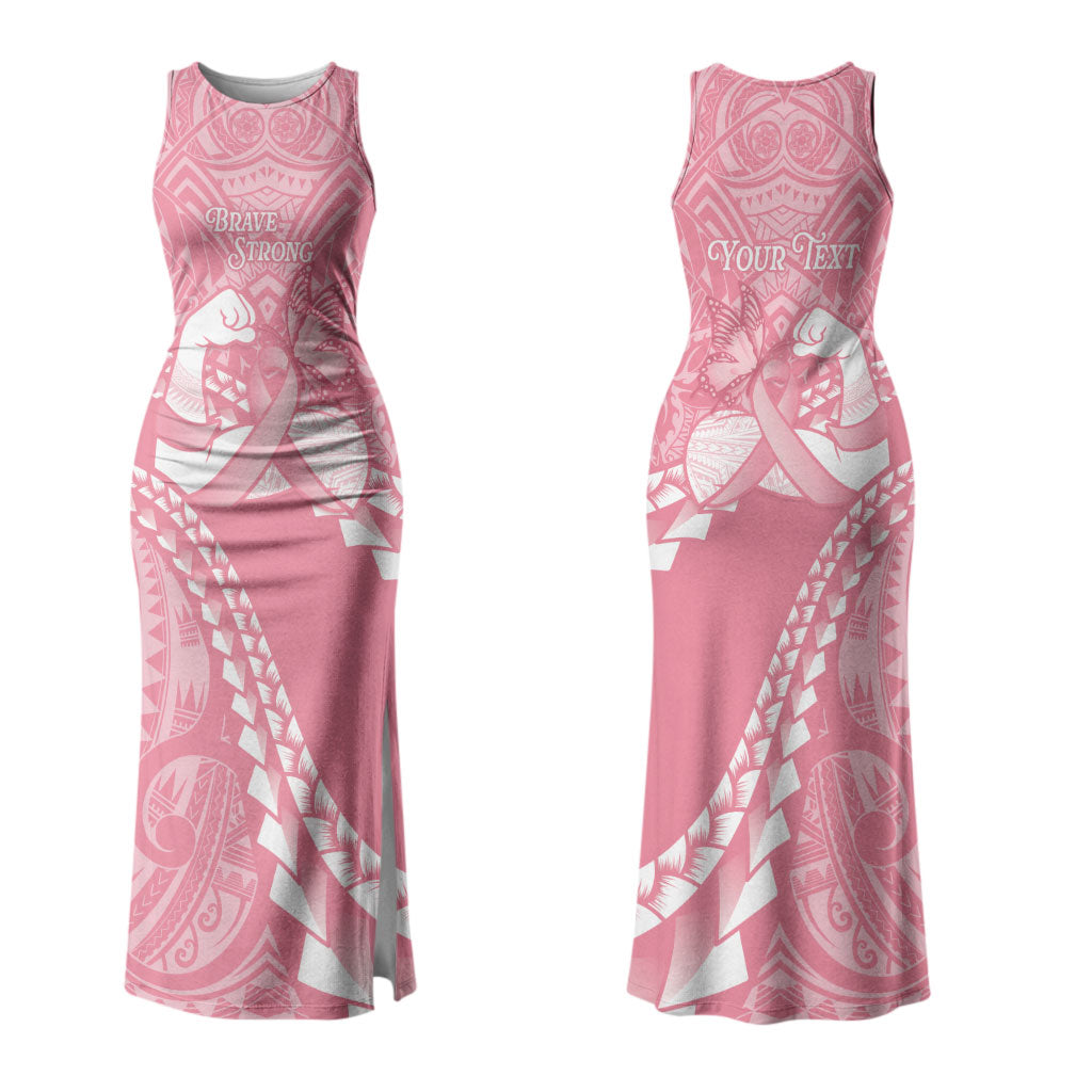 Personalised Polynesia Breast Cancer Awareness Family Matching Tank Maxi Dress and Hawaiian Shirt Brave Strong Butterfly Pink Ribbon