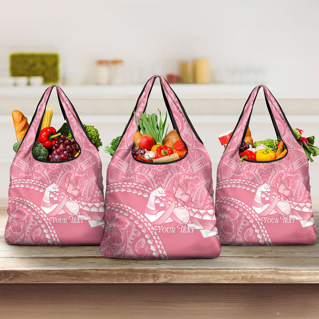 Personalised Polynesia Breast Cancer Awareness Grocery Bag Brave Strong Butterfly Pink Ribbon LT14 3-pack One Size Pink - Polynesian Pride