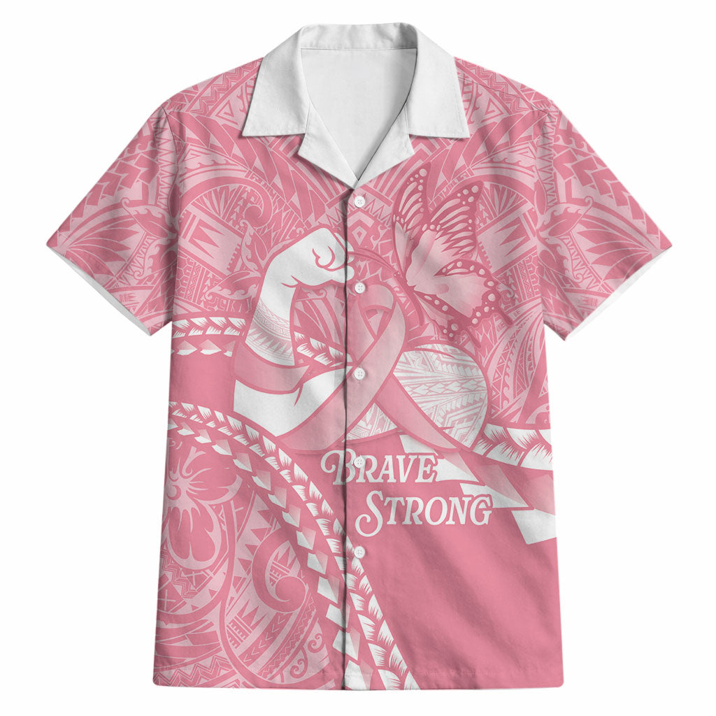 Personalised Polynesia Breast Cancer Awareness Hawaiian Shirt Brave Strong Butterfly Pink Ribbon LT14 Pink - Polynesian Pride