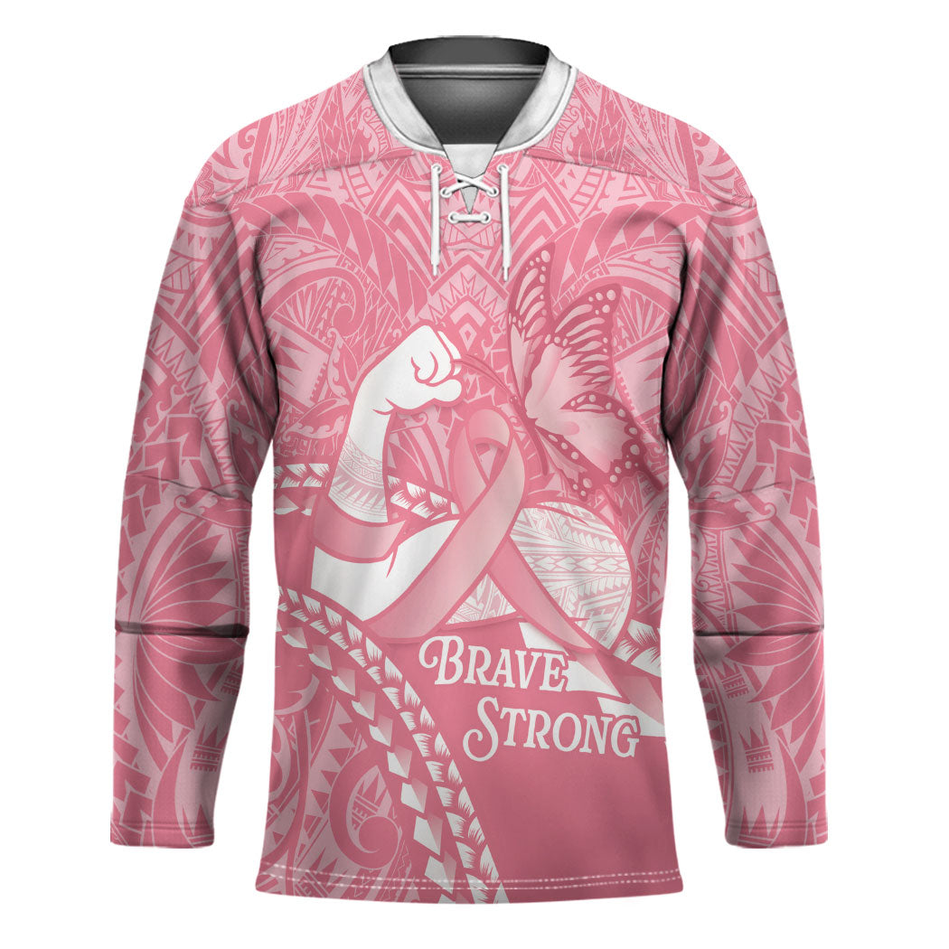 Personalised Polynesia Breast Cancer Awareness Hockey Jersey Brave Strong Butterfly Pink Ribbon