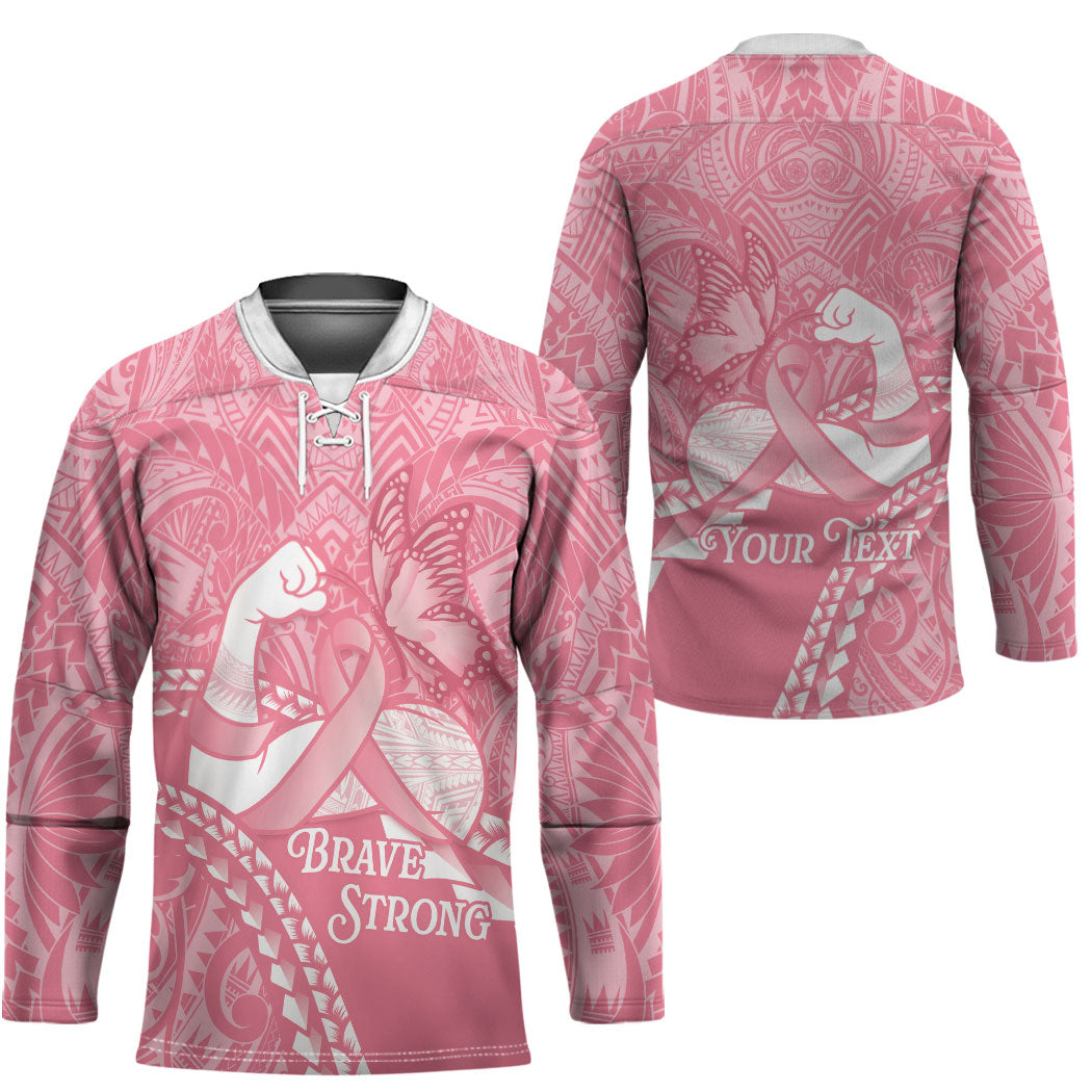Personalised Polynesia Breast Cancer Awareness Hockey Jersey Brave Strong Butterfly Pink Ribbon