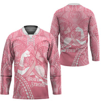 Personalised Polynesia Breast Cancer Awareness Hockey Jersey Brave Strong Butterfly Pink Ribbon