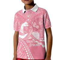 Personalised Polynesia Breast Cancer Awareness Kid Polo Shirt Brave Strong Butterfly Pink Ribbon LT14 Kid Pink - Polynesian Pride