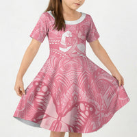 Personalised Polynesia Breast Cancer Awareness Kid Short Sleeve Dress Brave Strong Butterfly Pink Ribbon LT14 KID Pink - Polynesian Pride