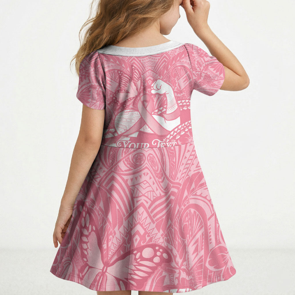 Personalised Polynesia Breast Cancer Awareness Kid Short Sleeve Dress Brave Strong Butterfly Pink Ribbon LT14 - Polynesian Pride