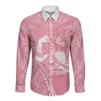 Personalised Polynesia Breast Cancer Awareness Long Sleeve Button Shirt Brave Strong Butterfly Pink Ribbon LT14 Unisex Pink - Polynesian Pride