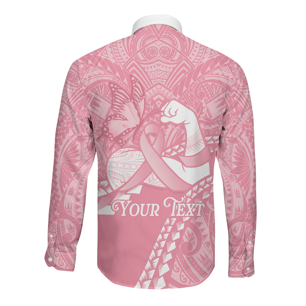 Personalised Polynesia Breast Cancer Awareness Long Sleeve Button Shirt Brave Strong Butterfly Pink Ribbon LT14 - Polynesian Pride