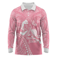 Personalised Polynesia Breast Cancer Awareness Long Sleeve Polo Shirt Brave Strong Butterfly Pink Ribbon LT14 Pink - Polynesian Pride