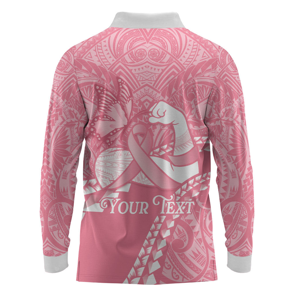 Personalised Polynesia Breast Cancer Awareness Long Sleeve Polo Shirt Brave Strong Butterfly Pink Ribbon LT14 - Polynesian Pride