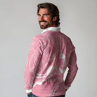 Personalised Polynesia Breast Cancer Awareness Long Sleeve Polo Shirt Brave Strong Butterfly Pink Ribbon LT14 - Polynesian Pride