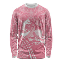Personalised Polynesia Breast Cancer Awareness Long Sleeve Shirt Brave Strong Butterfly Pink Ribbon LT14 Unisex Pink - Polynesian Pride