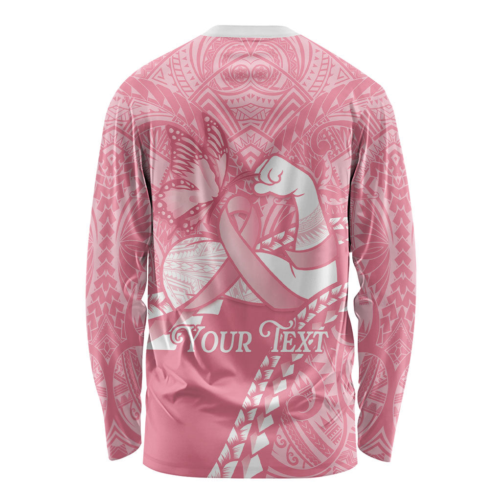 Personalised Polynesia Breast Cancer Awareness Long Sleeve Shirt Brave Strong Butterfly Pink Ribbon LT14 - Polynesian Pride