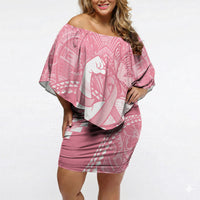 Personalised Polynesia Breast Cancer Awareness Off Shoulder Short Dress Brave Strong Butterfly Pink Ribbon LT14 Women Pink - Polynesian Pride