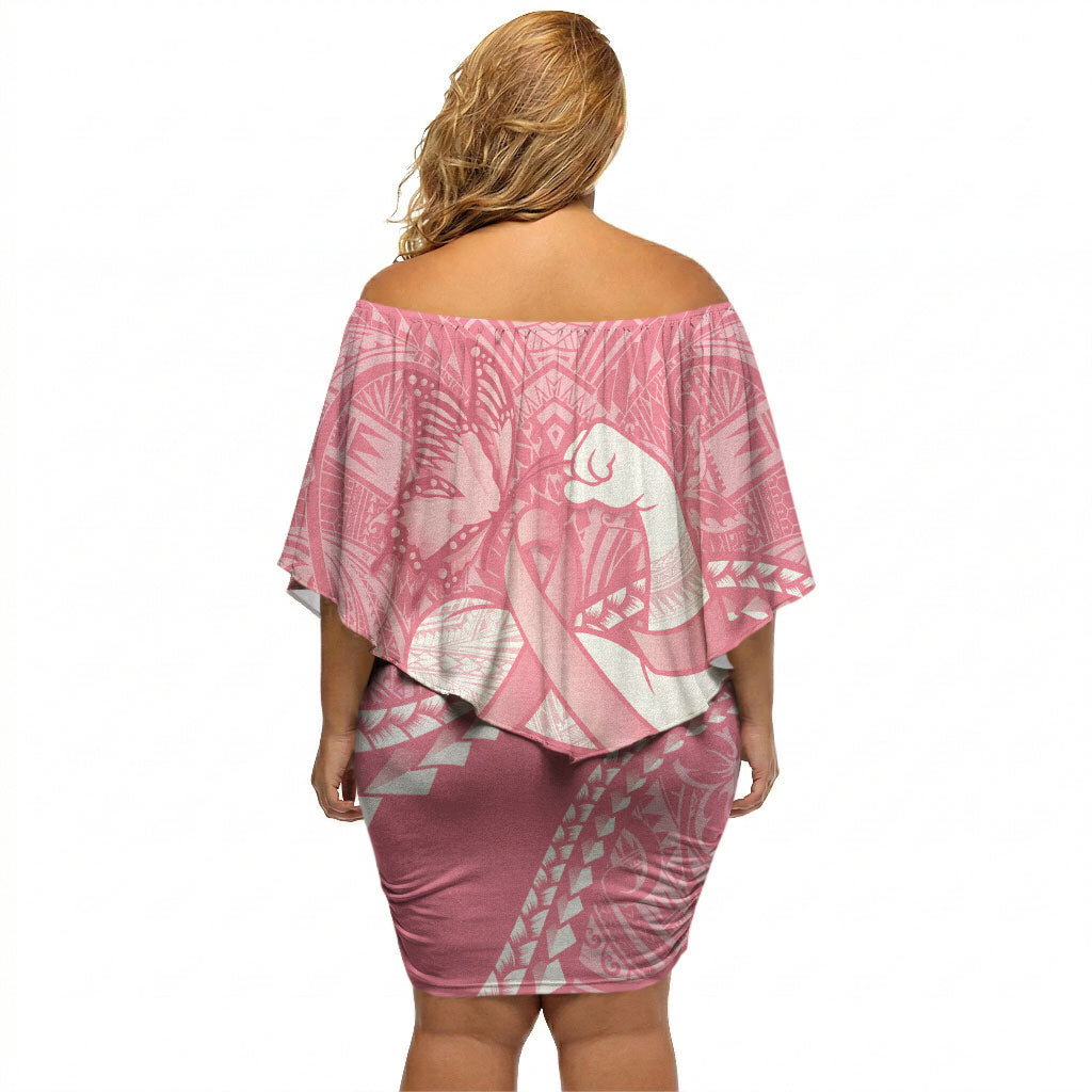 Personalised Polynesia Breast Cancer Awareness Off Shoulder Short Dress Brave Strong Butterfly Pink Ribbon LT14 - Polynesian Pride