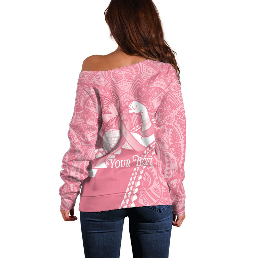Personalised Polynesia Breast Cancer Awareness Off Shoulder Sweater Brave Strong Butterfly Pink Ribbon LT14 - Polynesian Pride