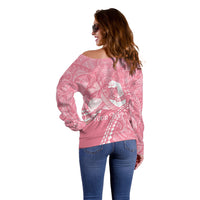 Personalised Polynesia Breast Cancer Awareness Off Shoulder Sweater Brave Strong Butterfly Pink Ribbon LT14 - Polynesian Pride