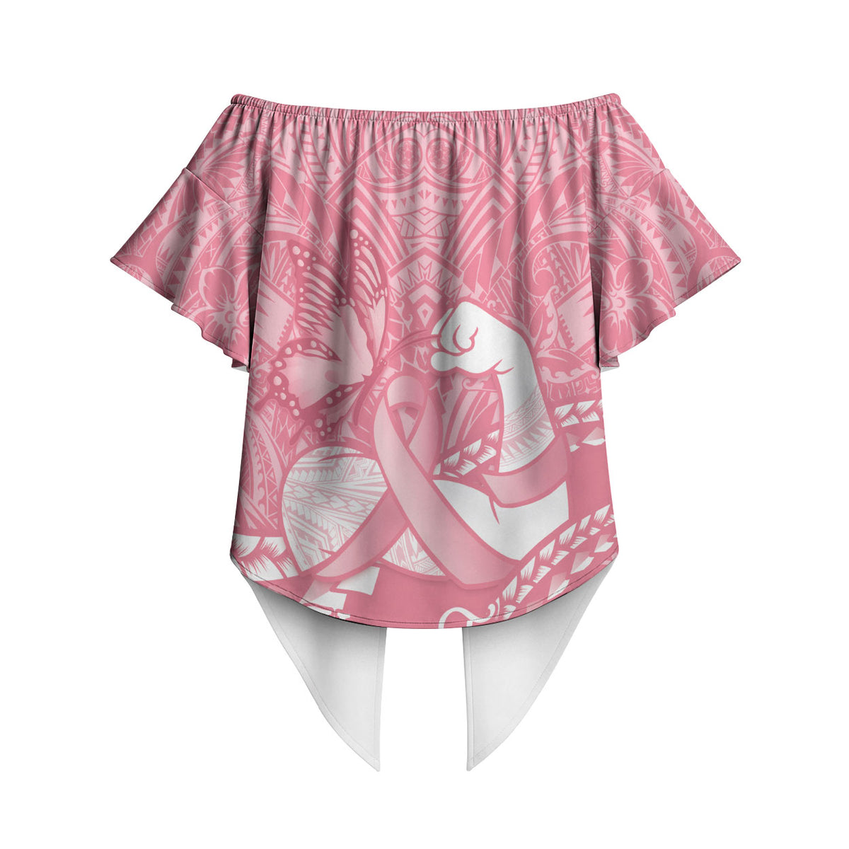 Personalised Polynesia Breast Cancer Awareness Off Shoulder Wrap Waist Top Brave Strong Butterfly Pink Ribbon
