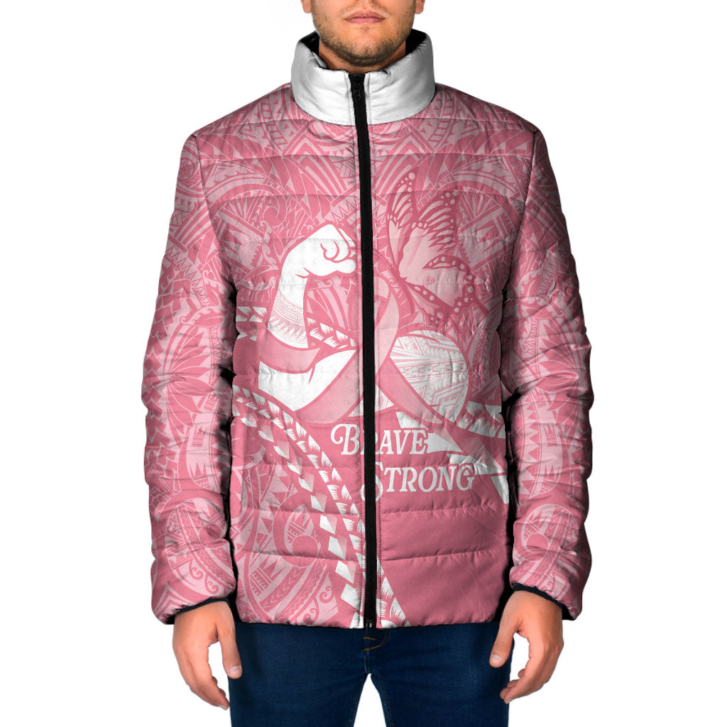 Personalised Polynesia Breast Cancer Awareness Padded Jacket Brave Strong Butterfly Pink Ribbon