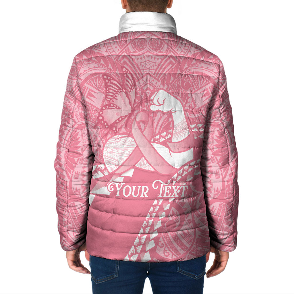Personalised Polynesia Breast Cancer Awareness Padded Jacket Brave Strong Butterfly Pink Ribbon