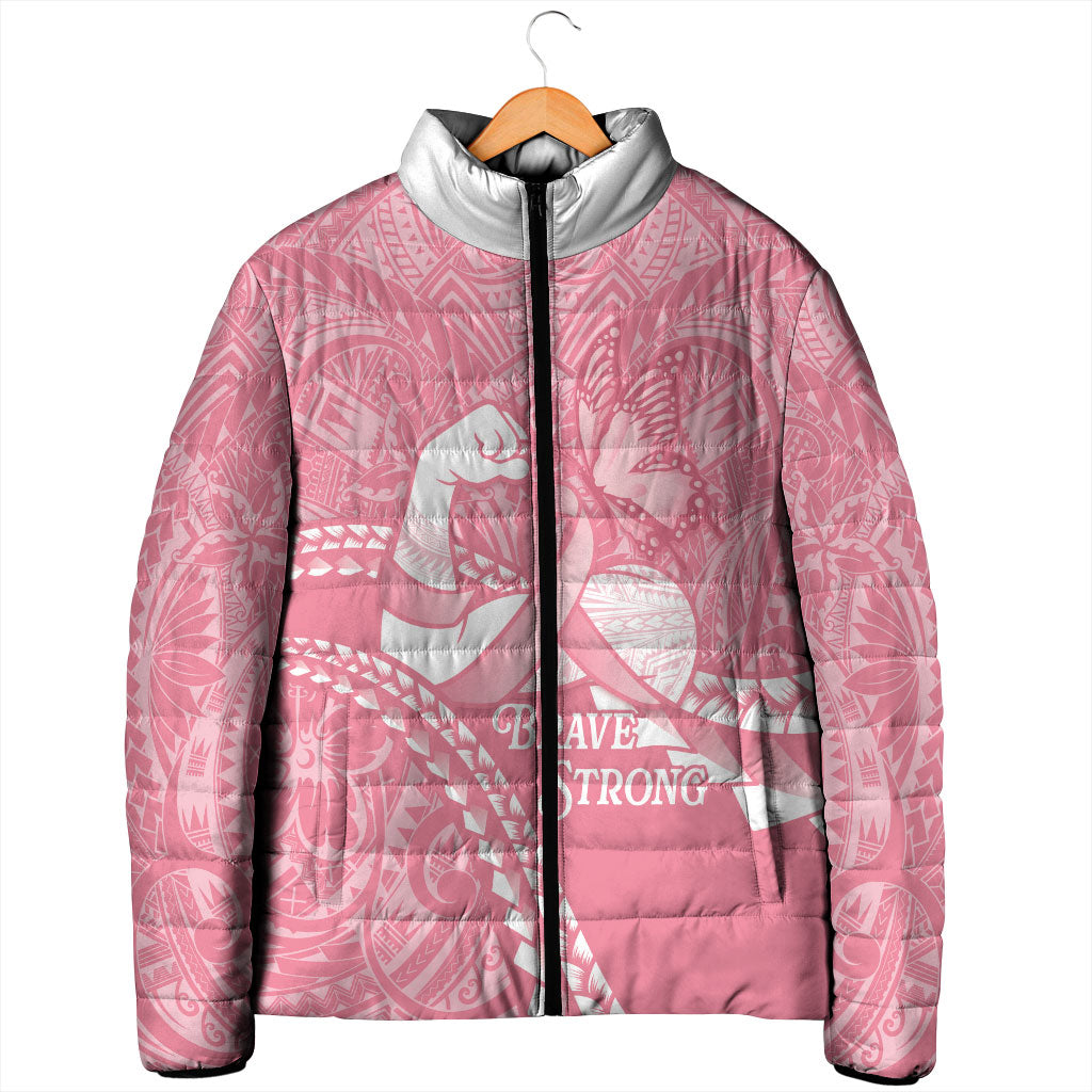 Personalised Polynesia Breast Cancer Awareness Padded Jacket Brave Strong Butterfly Pink Ribbon