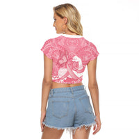 Personalised Polynesia Breast Cancer Awareness Raglan Cropped T Shirt Brave Strong Butterfly Pink Ribbon LT14 - Polynesian Pride