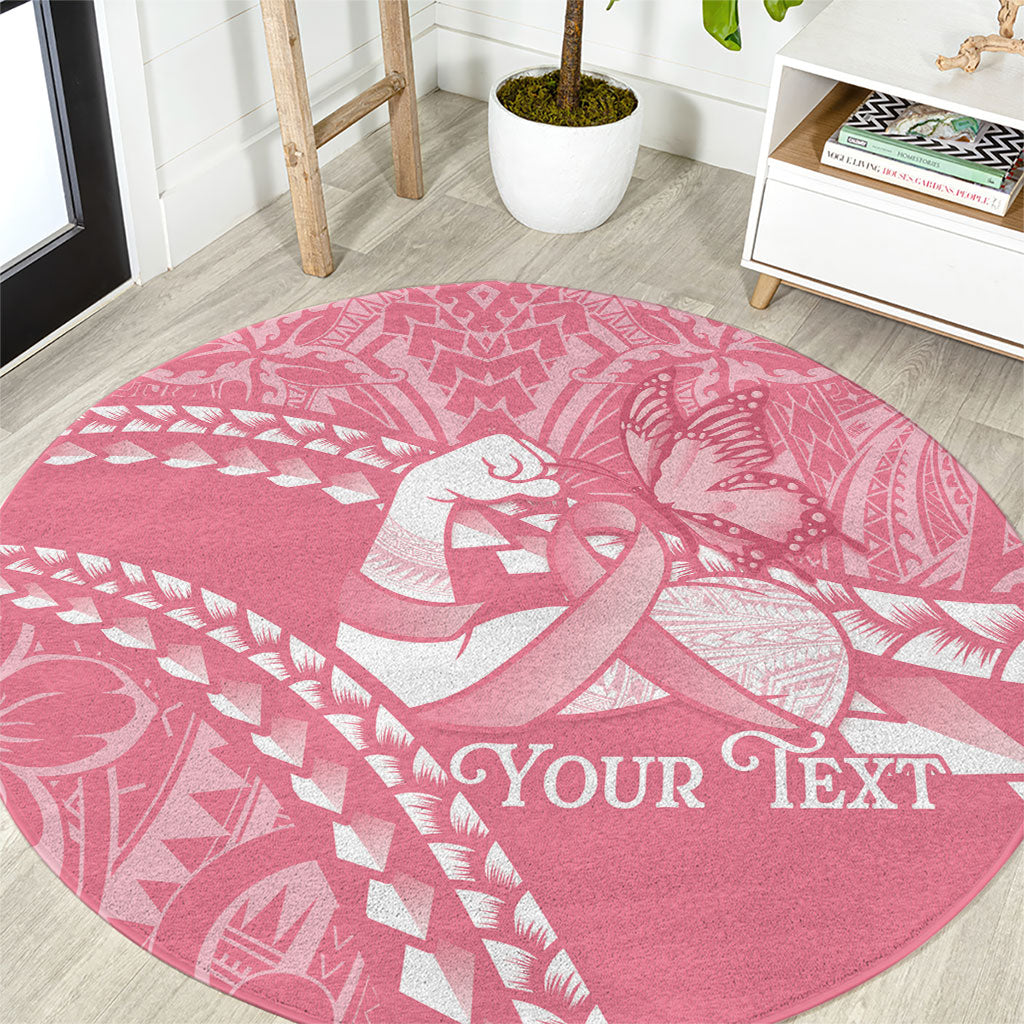 Personalised Polynesia Breast Cancer Awareness Round Carpet Brave Strong Butterfly Pink Ribbon LT14 Pink - Polynesian Pride