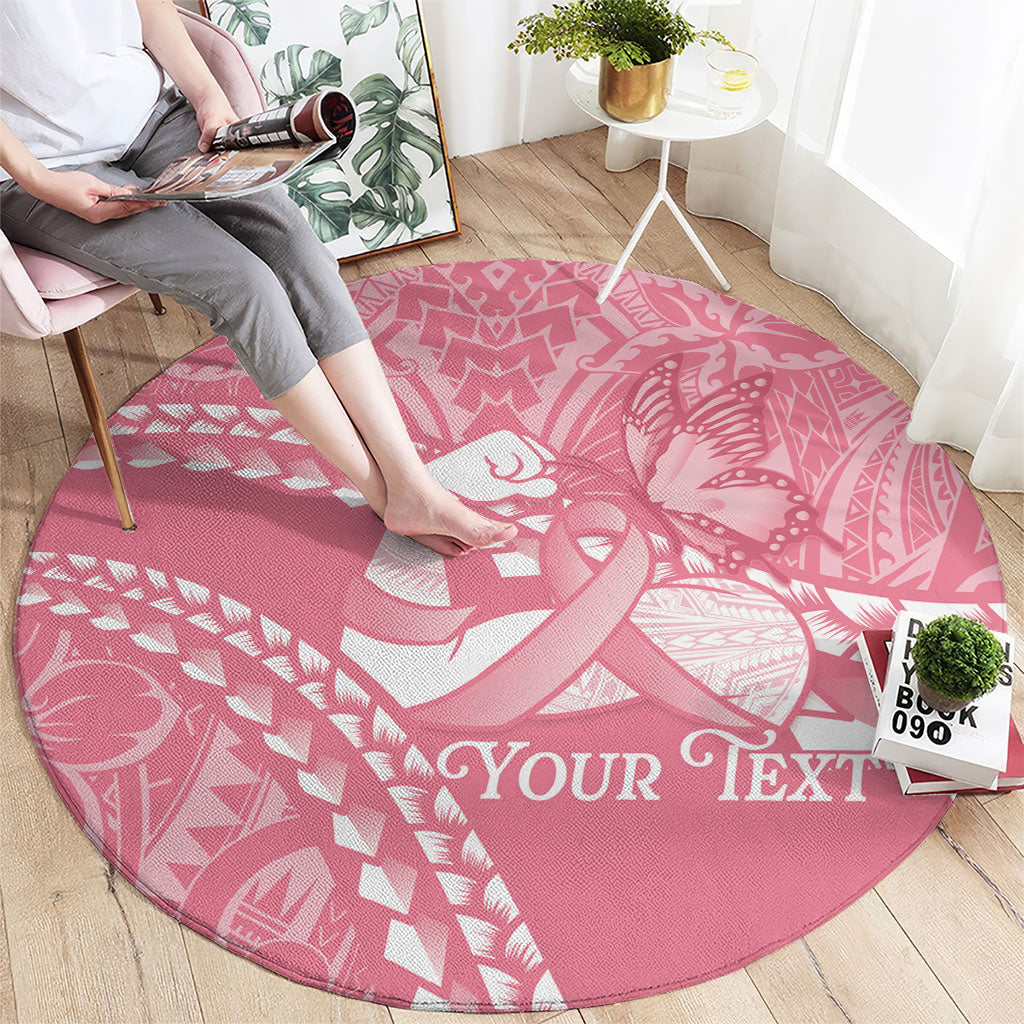 Personalised Polynesia Breast Cancer Awareness Round Carpet Brave Strong Butterfly Pink Ribbon LT14 - Polynesian Pride