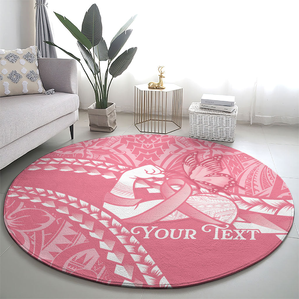 Personalised Polynesia Breast Cancer Awareness Round Carpet Brave Strong Butterfly Pink Ribbon LT14 - Polynesian Pride