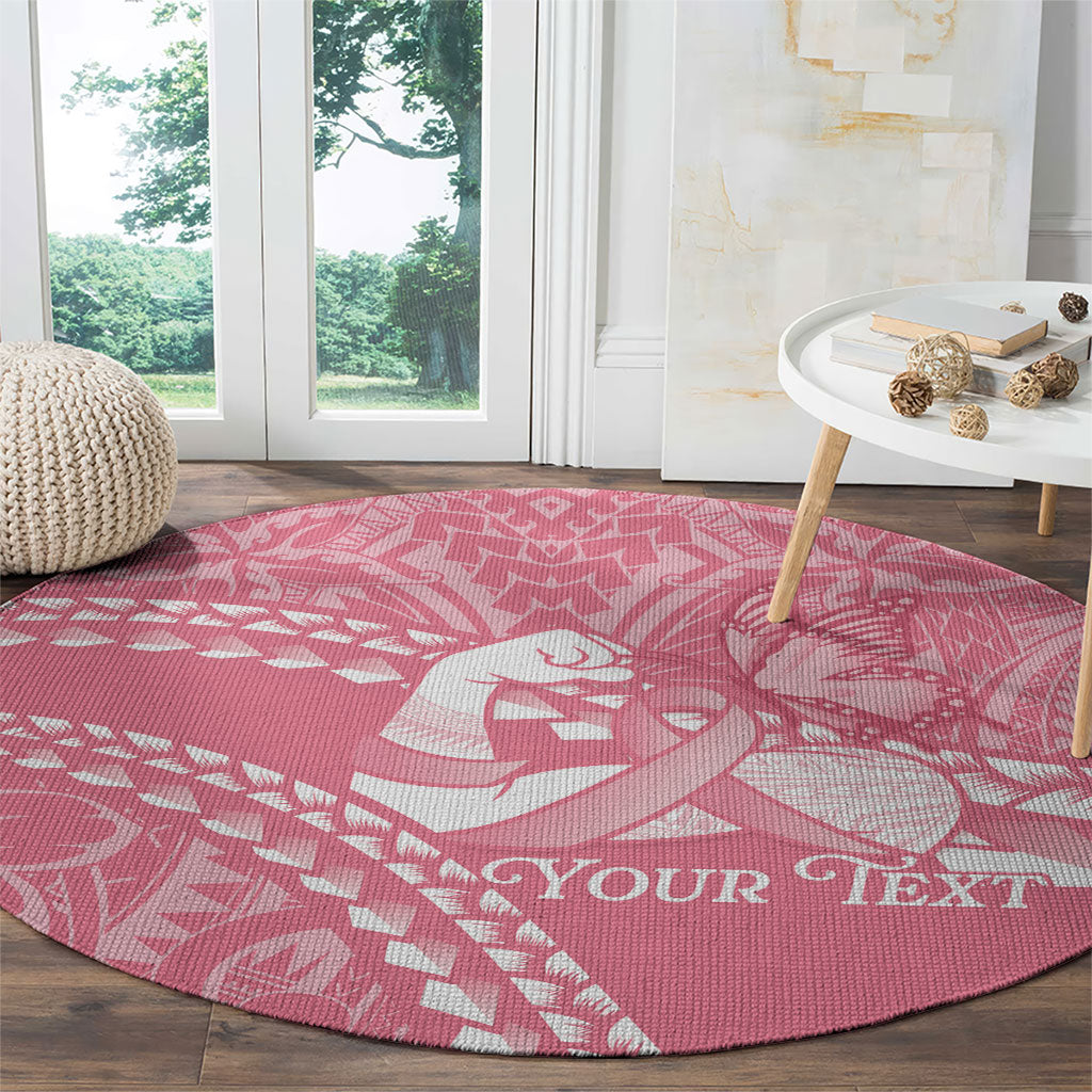 Personalised Polynesia Breast Cancer Awareness Round Carpet Brave Strong Butterfly Pink Ribbon LT14 - Polynesian Pride