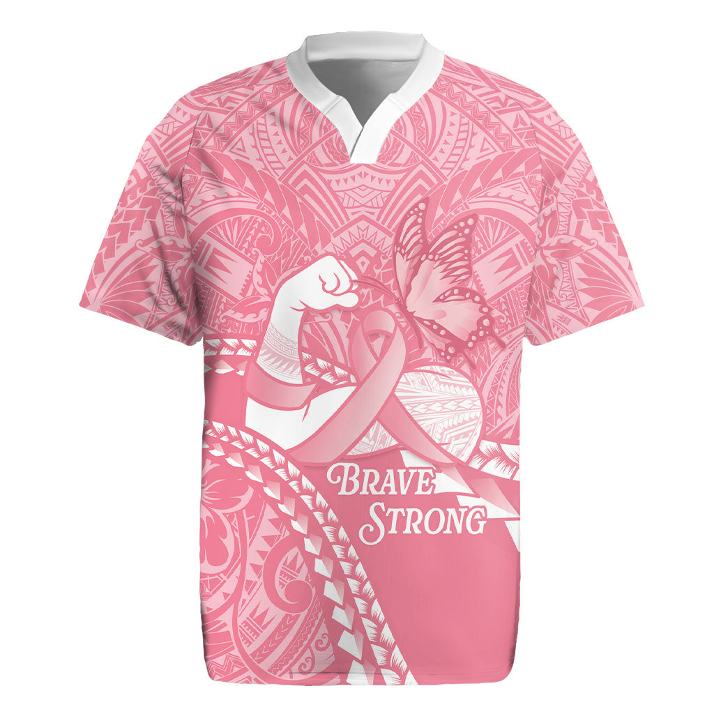 Personalised Polynesia Breast Cancer Awareness Rugby Jersey Brave Strong Butterfly Pink Ribbon LT14 Pink - Polynesian Pride