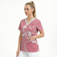 Personalised Polynesia Breast Cancer Awareness Scrub Top Brave Strong Butterfly Pink Ribbon