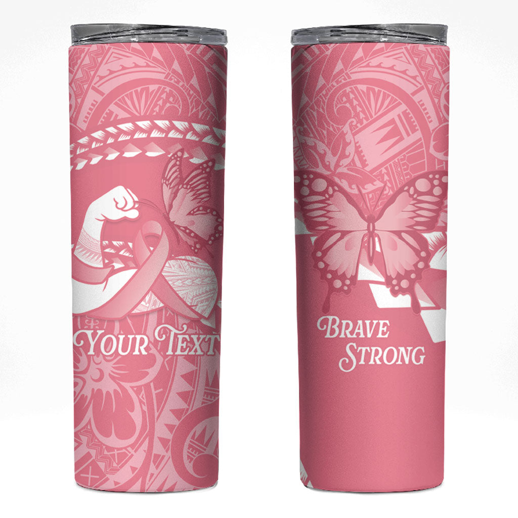 Personalised Polynesia Breast Cancer Awareness Skinny Tumbler Brave Strong Butterfly Pink Ribbon LT14 Pink - Polynesian Pride